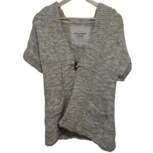 Abercrombie & Fitch Gray Cream Knit Short Sleeve V-Neck Cardigan Sweater Size L